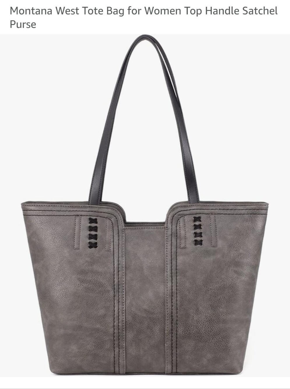 Montana West Gray Top-Handle Tote with Decorative Stitching
